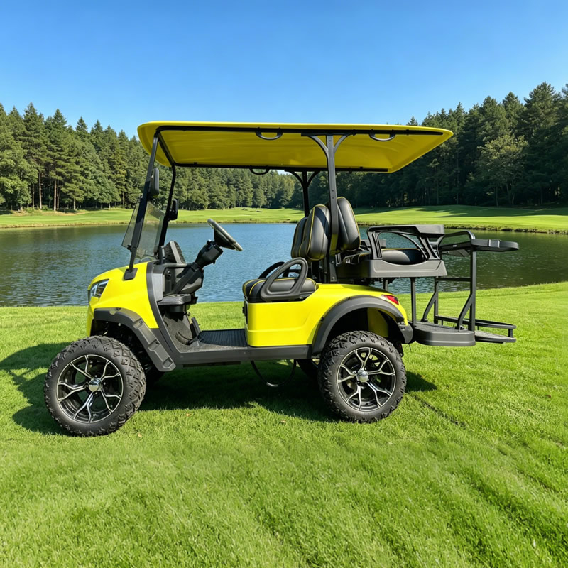 4-Seater Yellow Electric Golf Cart with Cargo Rack | Off-Road Sightseeing Vehicle for Scenic Spots & Resorts