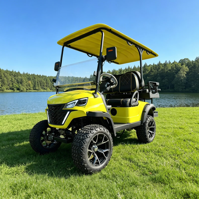 4-Seater Yellow Electric Golf Cart with Cargo Rack | Off-Road Sightseeing Vehicle for Scenic Spots & Resorts
