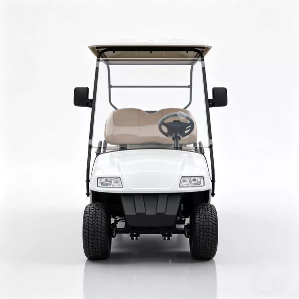 White 4-passenger electric golf cart with brown seats for resort and community transport