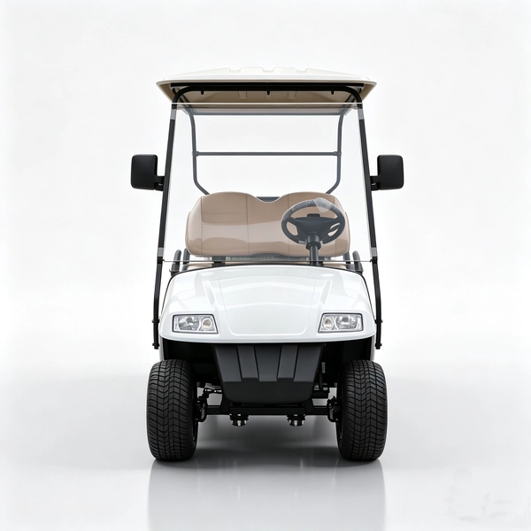 White 4-passenger electric golf cart with brown seats for resort and community transport