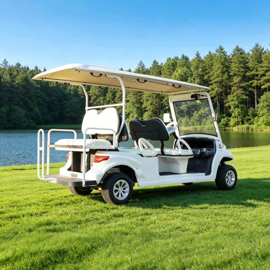 Elegant White Electric Wedding Golf Cart | 6-Seater Luxury Guest Shuttle for Events - Eagle